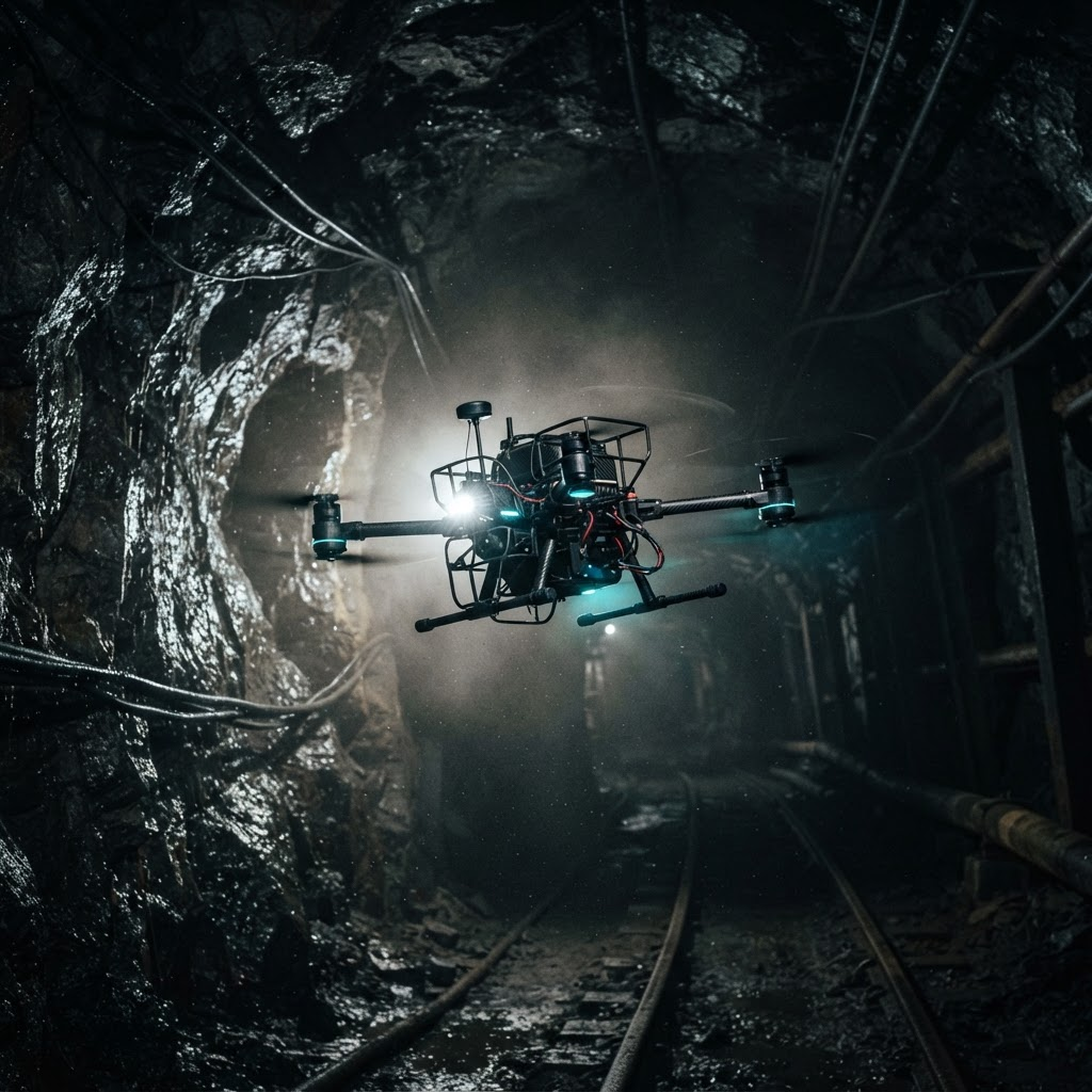 Autonomous inspection drone navigating an underground mine